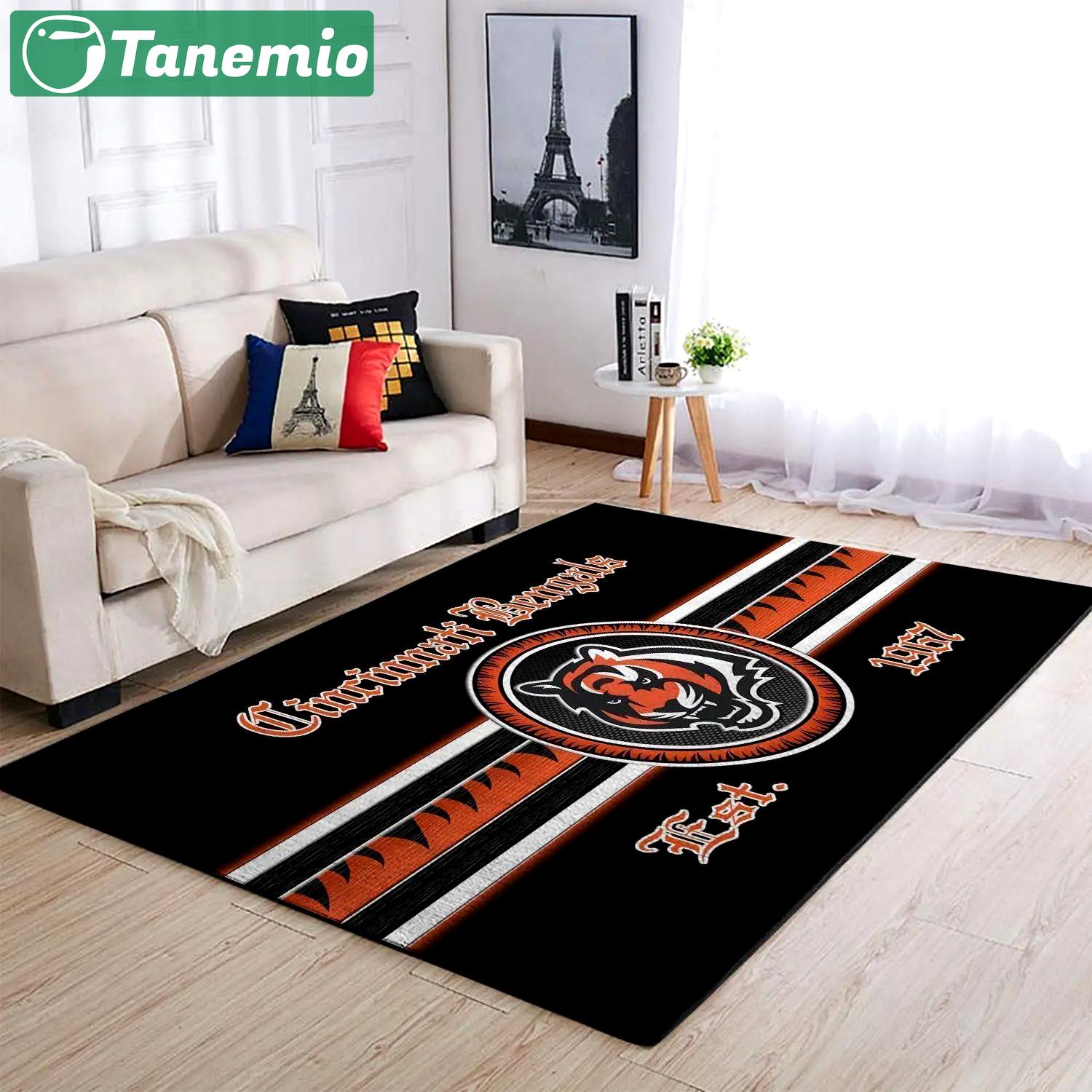 Nfl cincinnati bengals football team logo area rug room carpet home rug v8316 Rectangle Rug