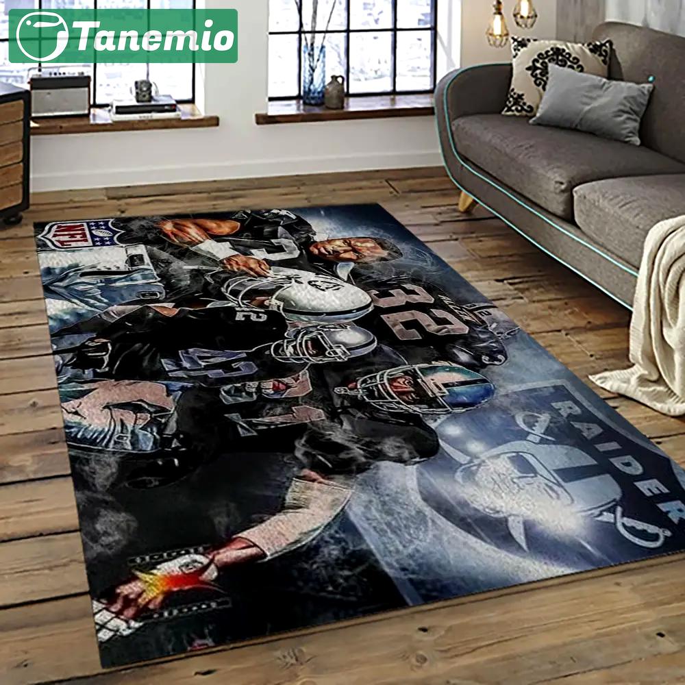 Nfl las vegas raiders football team logo sport carpet rectangle area rug for living room lvrd03 Rectangle Rug