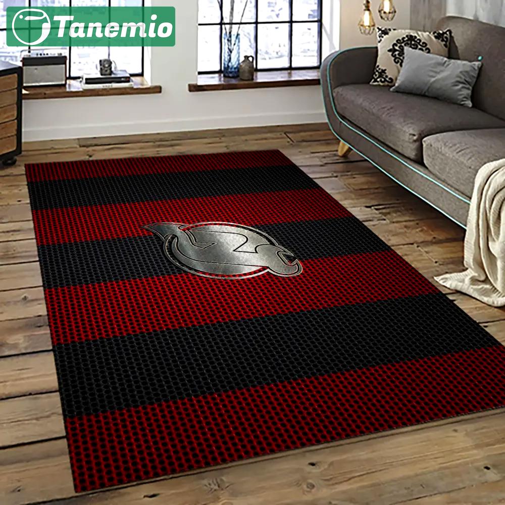 Nhl new jersey devils hockey team logo sport carpet rectangle area rug for living room njd25 Rectangle Rug