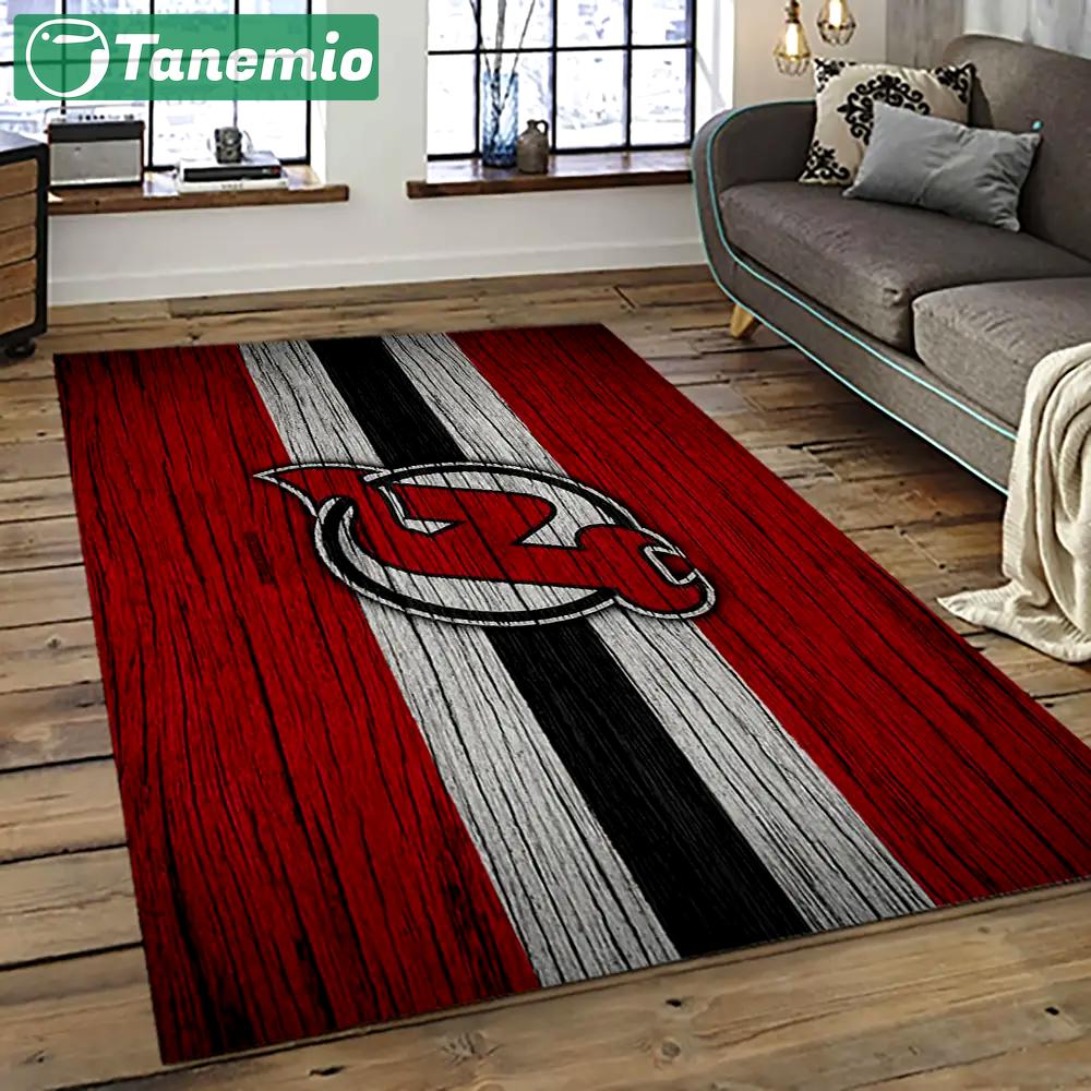 Nhl new jersey devils hockey team logo sport carpet rectangle area rug for living room njd40 Rectangle Rug