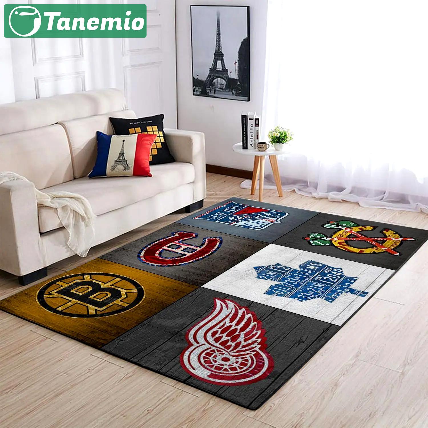 Nhl original six hockey team area rug retro logo vintage living room carpet rug regtangle carpet floor decor home decor Rectangle Rug