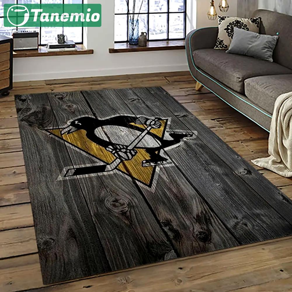 Nhl pittsburgh penguins hockey team logo sport carpet rectangle area rug for living room pp13 Rectangle Rug