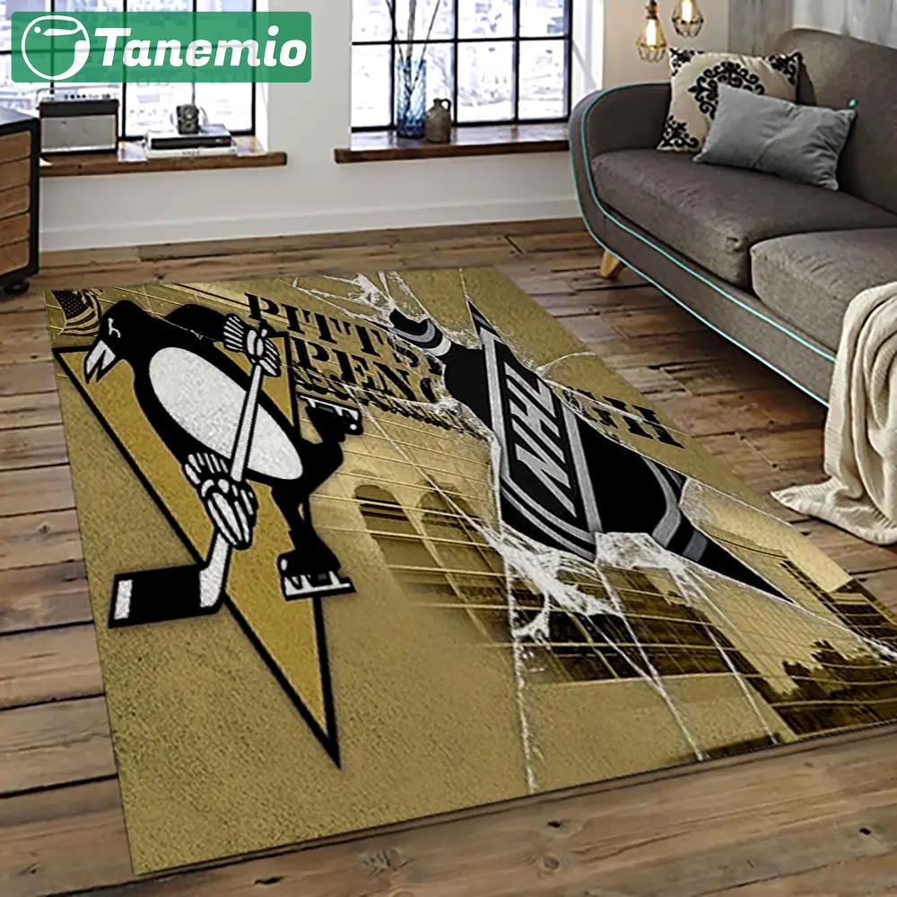 Nhl pittsburgh penguins hockey team logo sport carpet rectangle area rug for living room pp44 Rectangle Rug