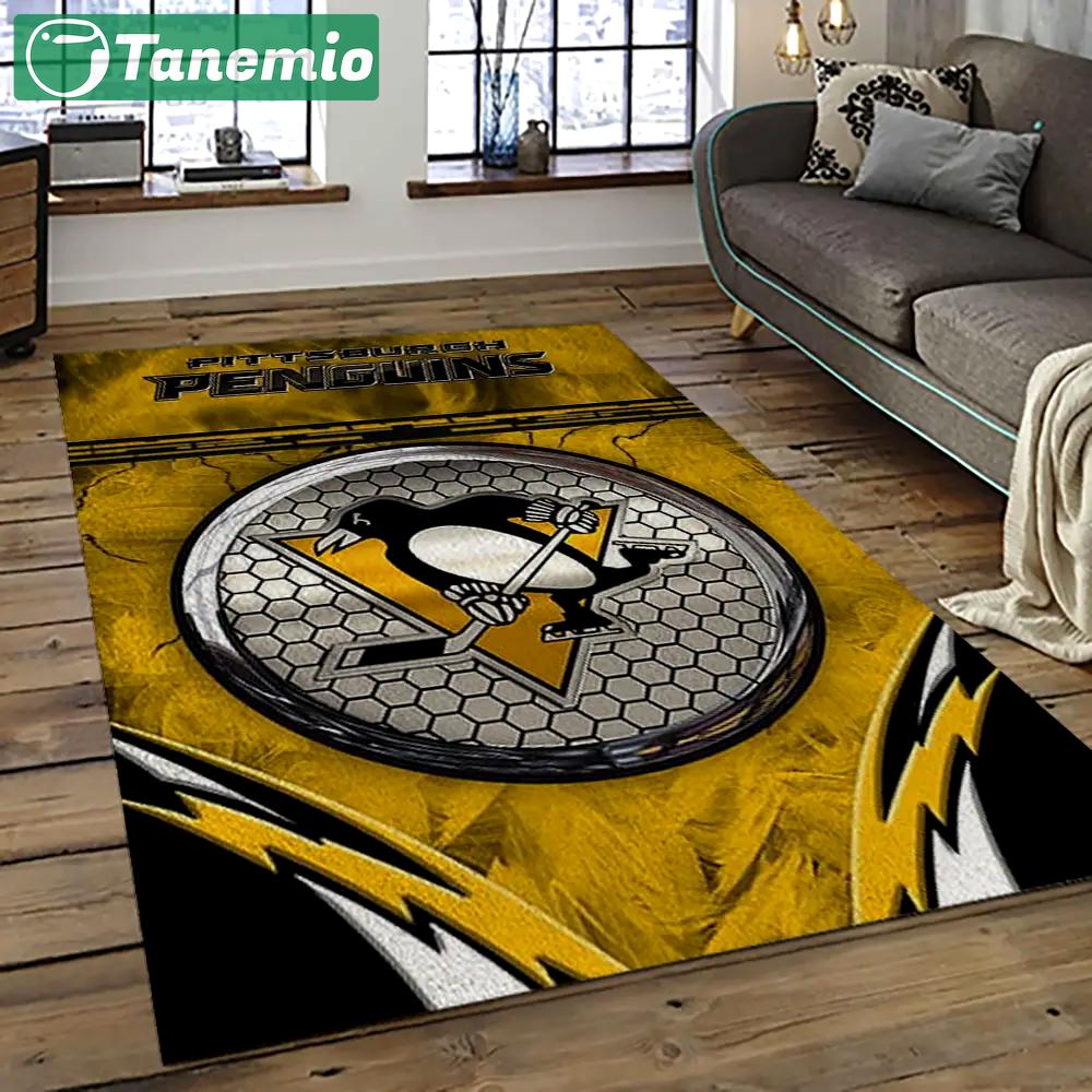 Nhl pittsburgh penguins hockey team logo sport carpet rectangle area rug for living room pp60 Rectangle Rug