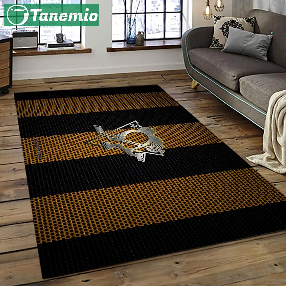 Nhl pittsburgh penguins hockey team logo sport carpet rectangle area rug for living room pp66 Rectangle Rug