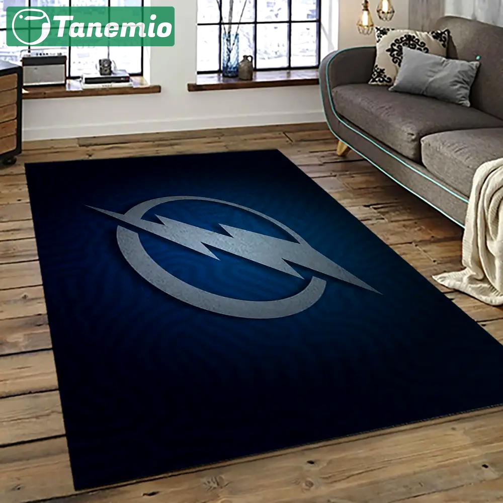 Nhl tampa bay lightning hockey team logo sport carpet rectangle area rug for living room tbl40 Rectangle Rug