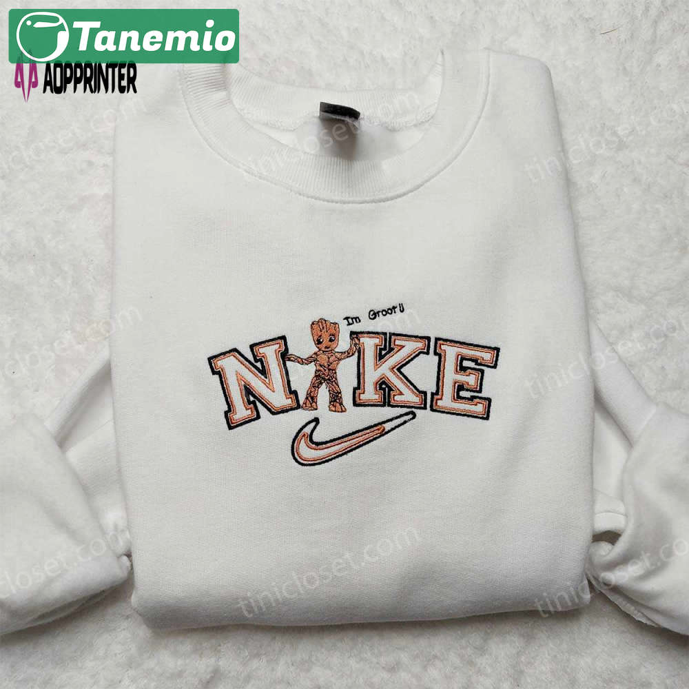 Nike baby groot & cute inspired embroidered shirt: trendy sweatshirt for kids Embroidered Shirt