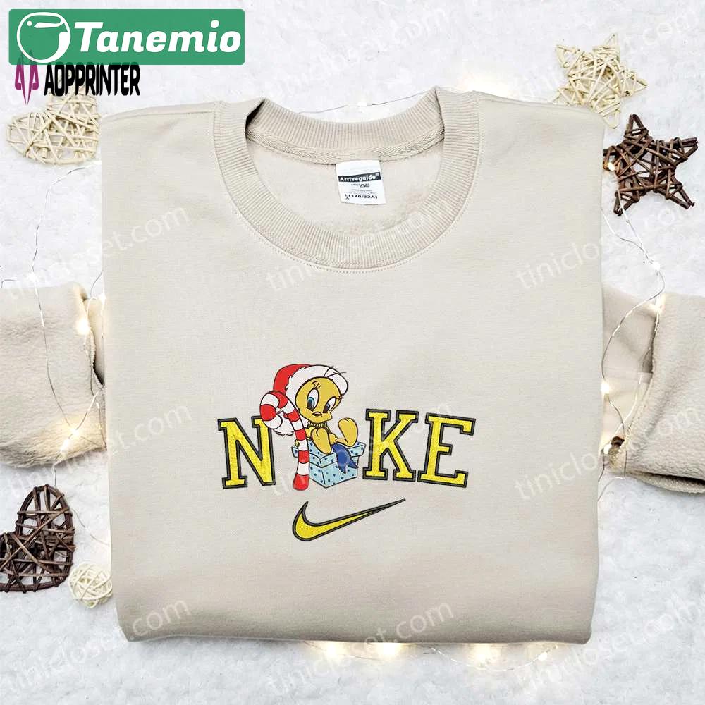 Nike christmas x tweety candy cane sweatshirt: disney movie embroidered shirt best gift ideas Embroidered Shirt