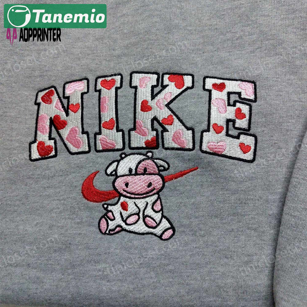 Nike cow heart love embroidered sweatshirt: animal hoodie best valentine’s day gift Embroidered Shirt