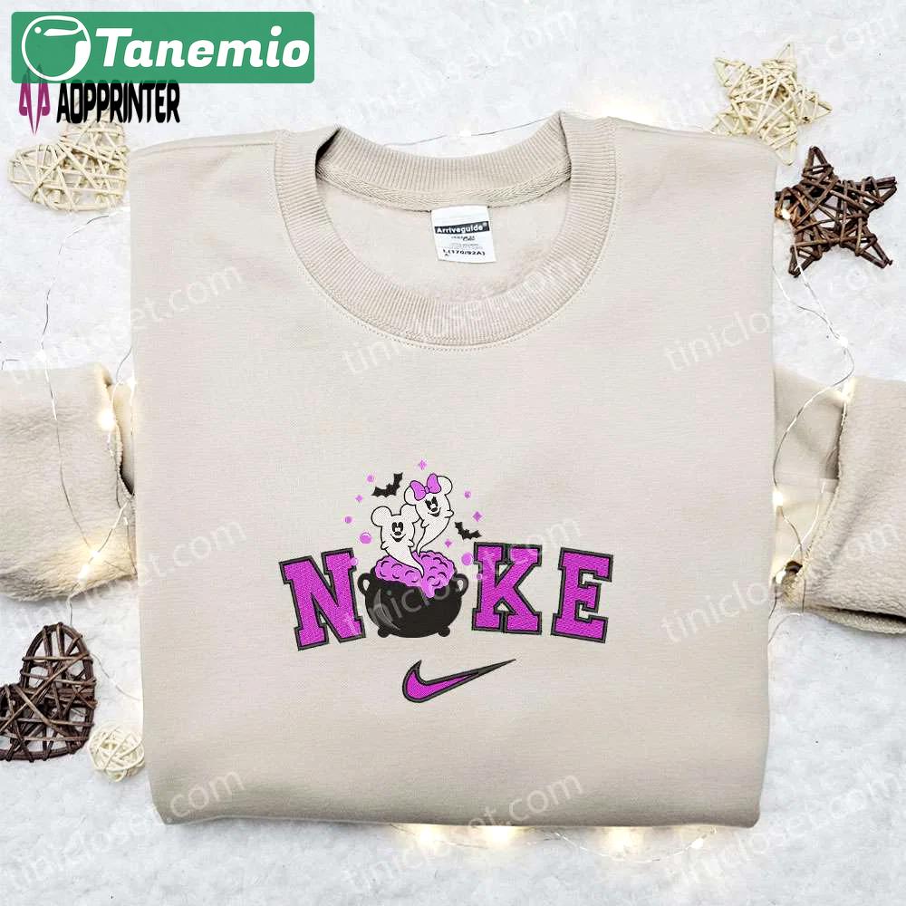 Nike halloween x mickey & minnie ghost sweatshirt: best disney characters embroidered shirt perfect halloween gift Embroidered Shirt