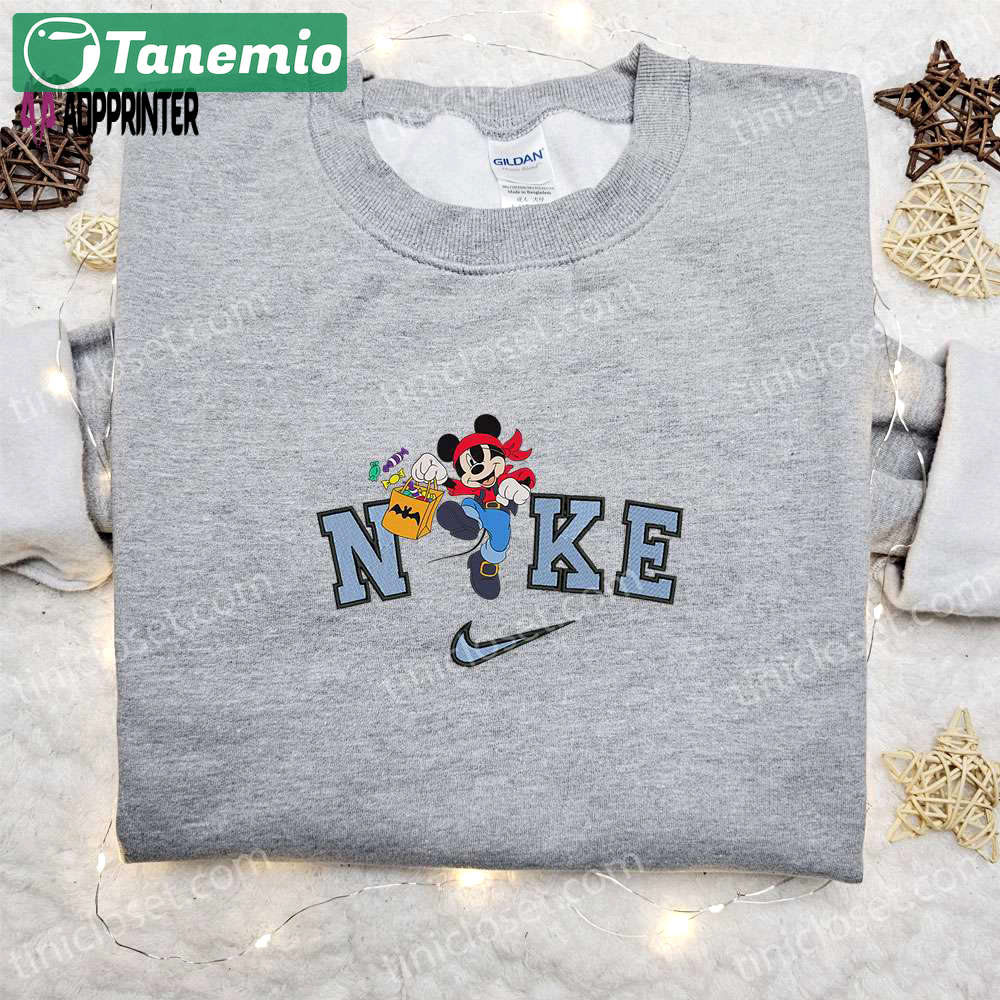 Nike halloween x mickey mouse pirate & candy bag embroidered sweatshirt: spooky shirt & best gift ideas Embroidered Shirt