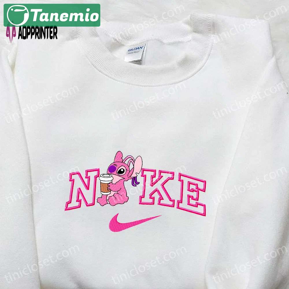 Nike inspired embroidered hoodie & shirts: angel coffee x lilo & stitch unique cartoon embroidery Embroidered Shirt