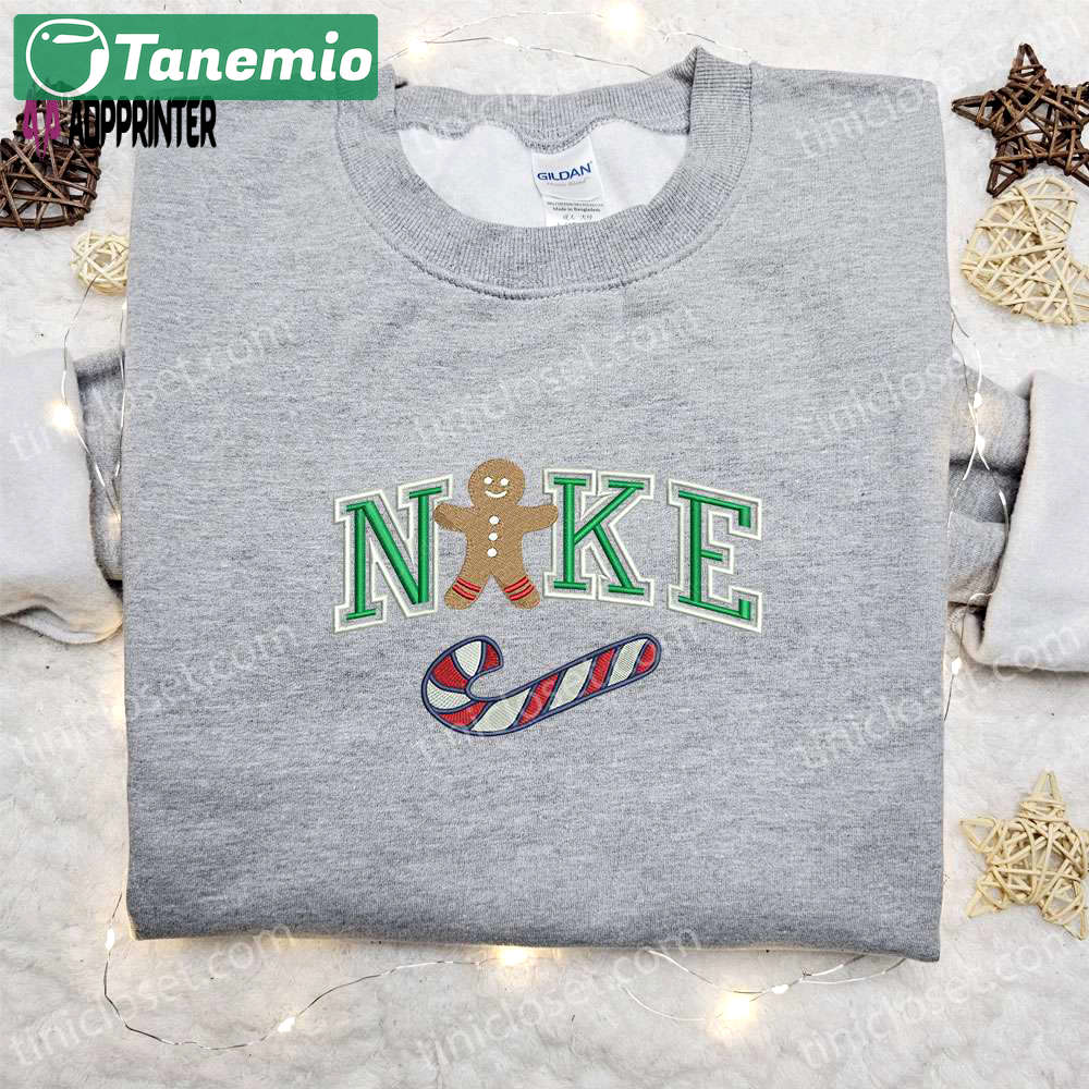 Nike inspired gingerbread xmas embroidered tshirt: best christmas gift ideas Embroidered Shirt