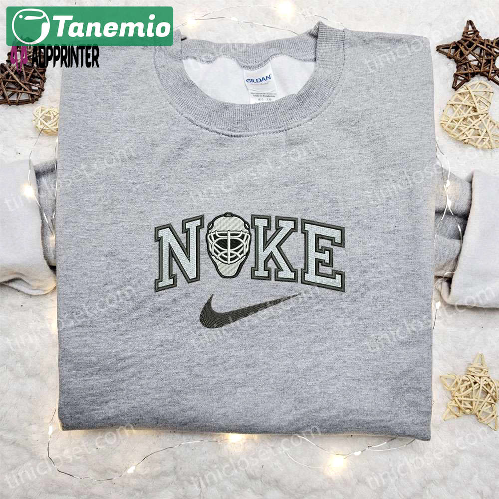 Nike inspired goalie mask helmet embroidered sweatshirt & shirt: best birthday gift ideas Embroidered Shirt