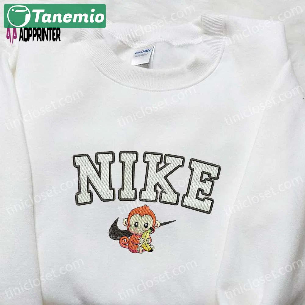 Nike-inspired monkey animal embroidered tshirt: perfect family gift Embroidered Shirt