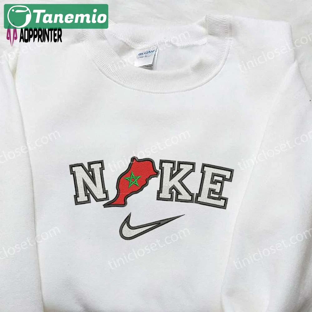 Nike morocco map embroidered shirt: national day gift nike inspired apparel Embroidered Shirt