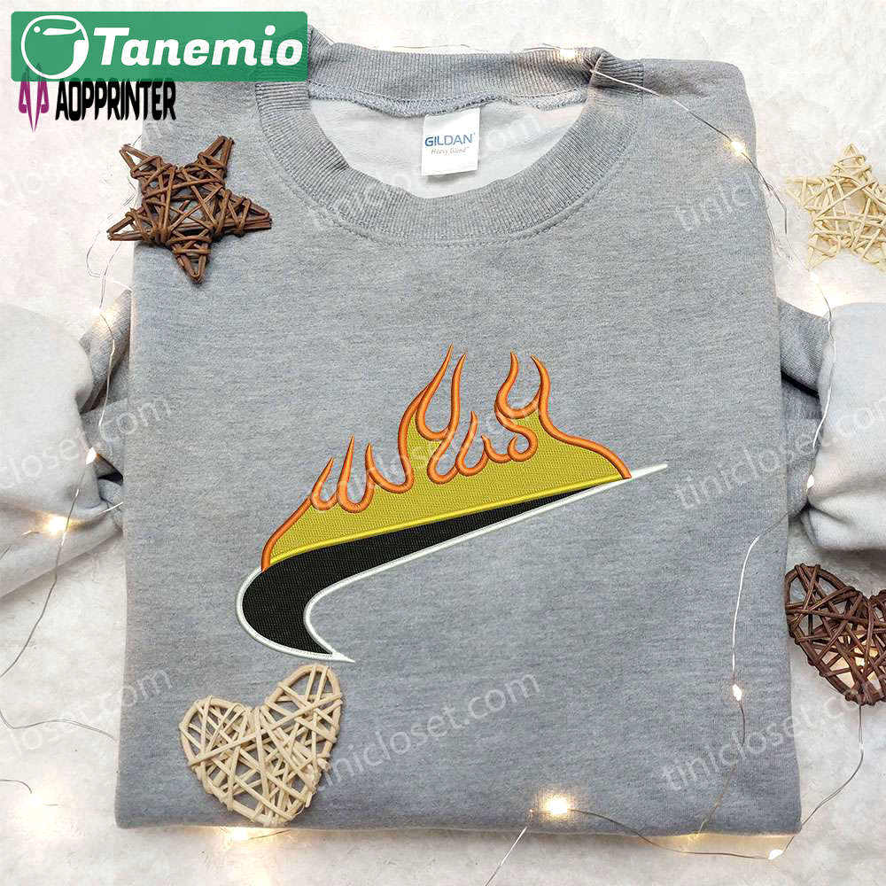 Nike on fire embroidered sweatshirt: the perfect nike inspired gift for family Embroidered Shirt