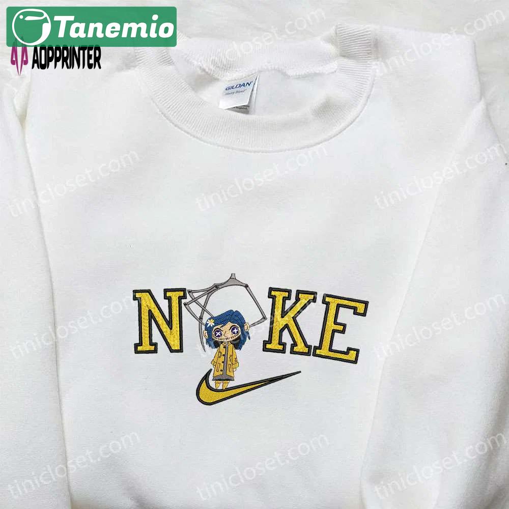 Nike x button eyes coraline embroidered shirt: best nike inspired gift for family Embroidered Shirt
