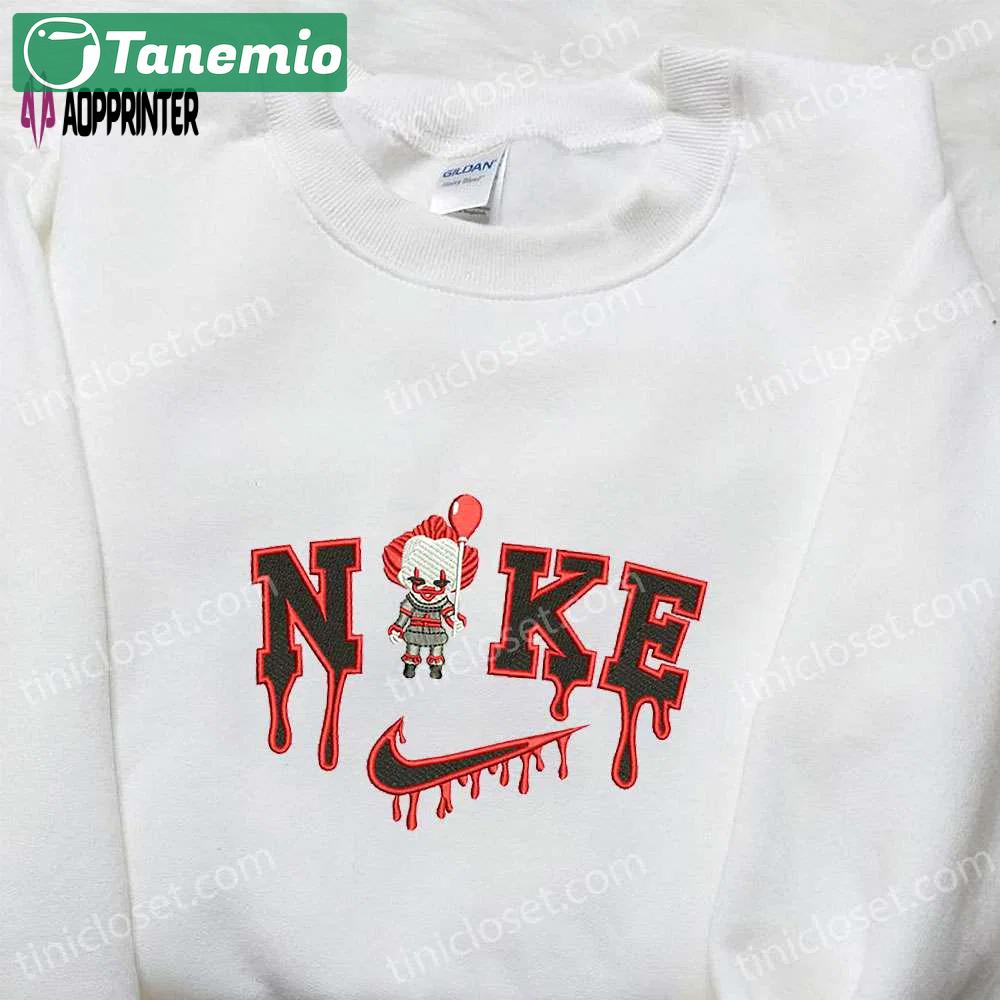 Nike x chibi pennywise halloween movie embroidered shirt – spooky nike inspired t-shirt Embroidered Shirt