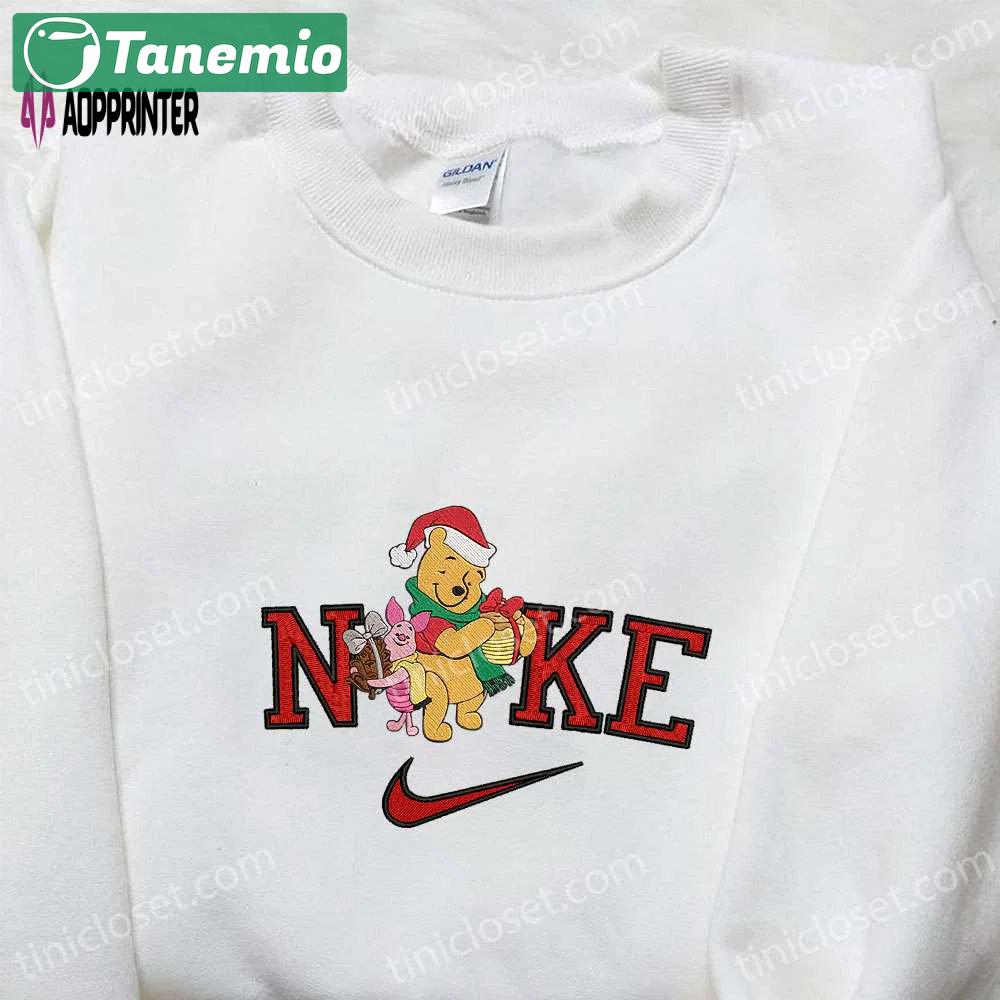 Nike x christmas pooh and piglet embroidered hoodie – disney characters sweatshirt & nike-inspired shirt Embroidered Shirt