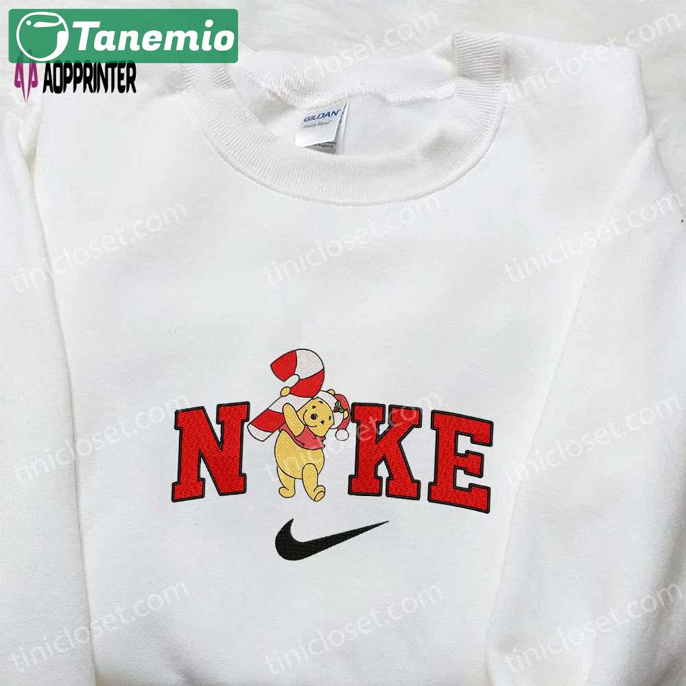 Nike x christmas pooh embroidered hoodie & disney characters sweatshirt with nike inspiration Embroidered Shirt