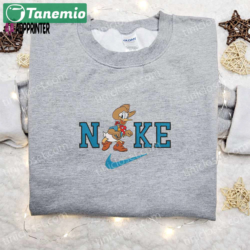 Nike x donald duck cowboy embroidered sweatshirt walt disney characters shirt – best halloween gift ideas Embroidered Shirt