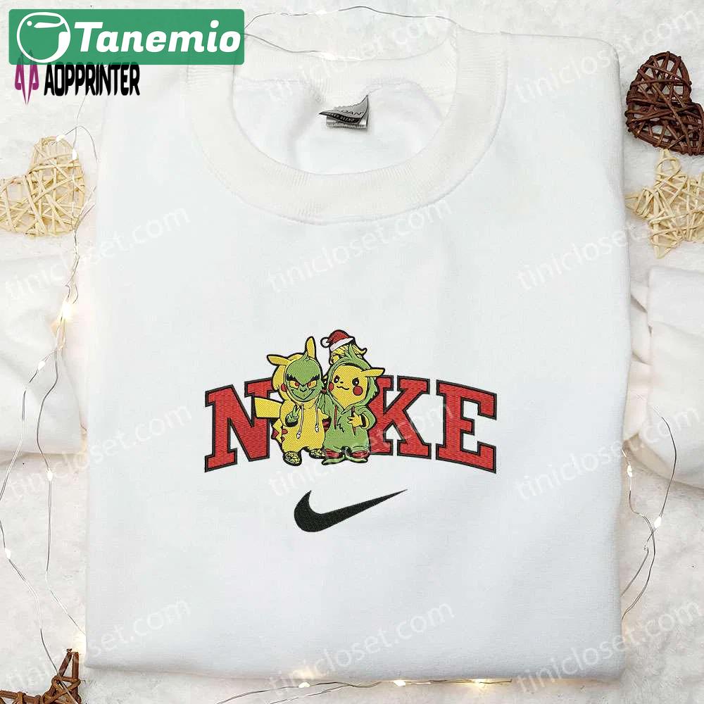 Nike x grinch pikachu halloween embroidered shirt – adorable pokemon apparel Embroidered Shirt