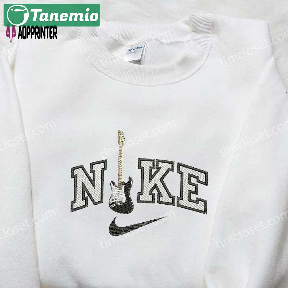 Nike x guitar embroidered shirt: best family gift nike inspired design Embroidered Shirt