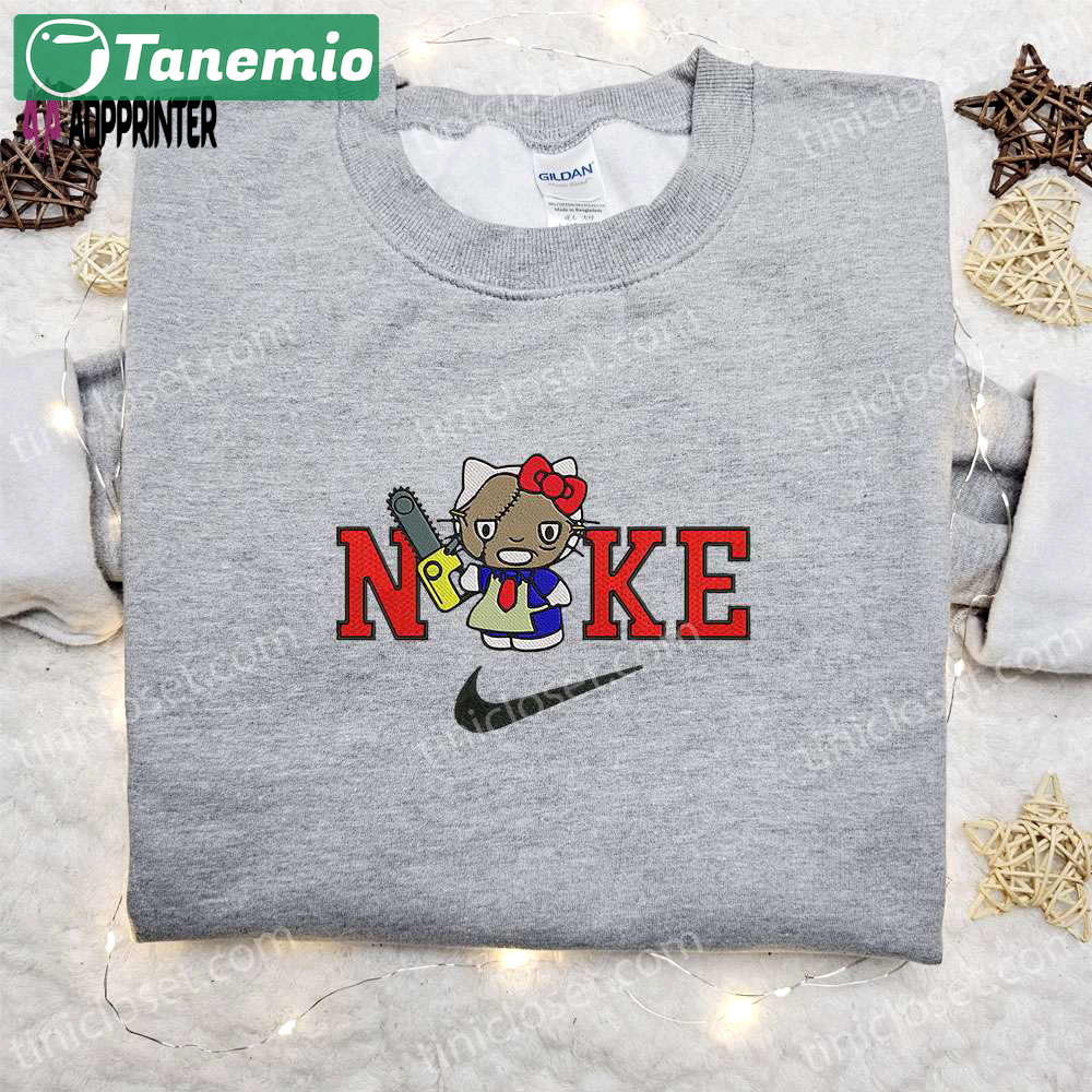 Nike x hello kitty leatherface embroidered sweatshirt & spirit halloween t-shirt: funny hoodie Embroidered Shirt
