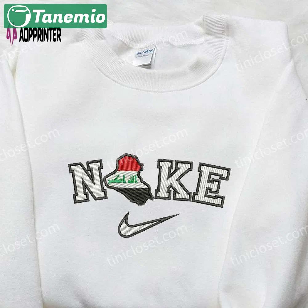 Nike x iraq map embroidered shirt: unique national day gift idea – nike inspired design Embroidered Shirt