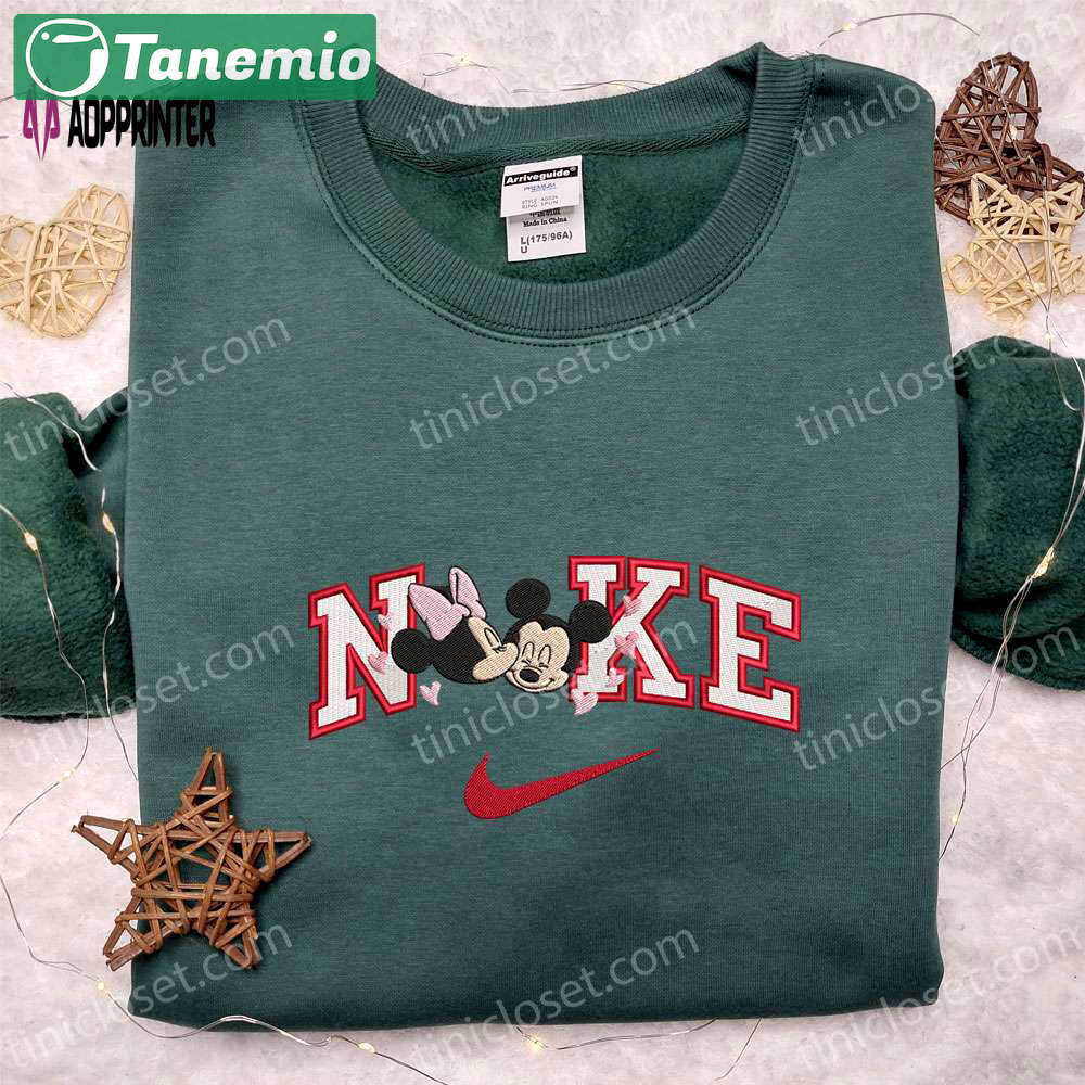 Nike x mickey & minnie kiss hearts shirt & hoodie: best valentine s day gift ideas Embroidered Shirt