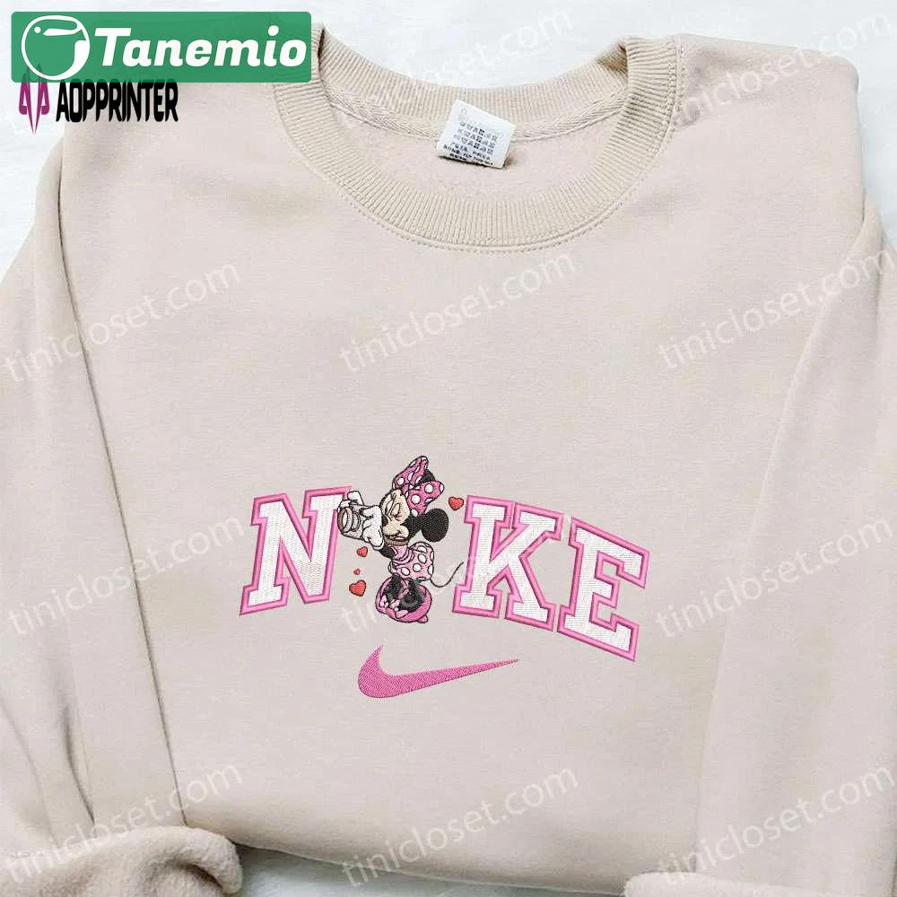 Nike x minnie camera hearts shirt & disney characters hoodie: best valentine’s day gift ideas Embroidered Shirt