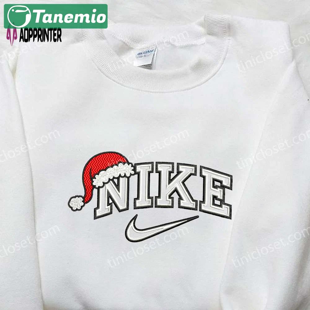Nike x santa hat embroidered shirt: festive christmas gift for family Embroidered Shirt