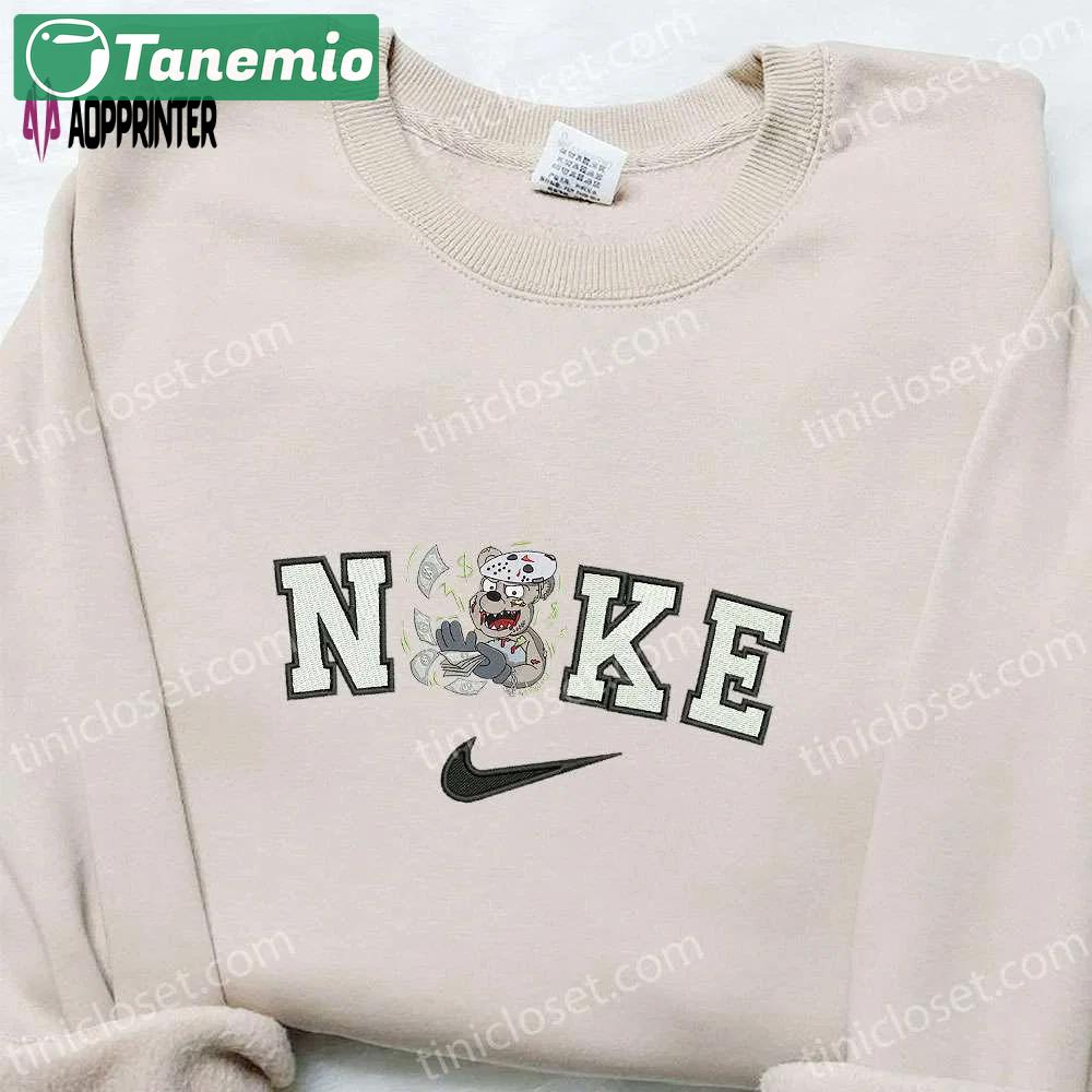 Nike x scary bear jason voorhees embroidered shirt – funny halloween & nike inspired design Embroidered Shirt