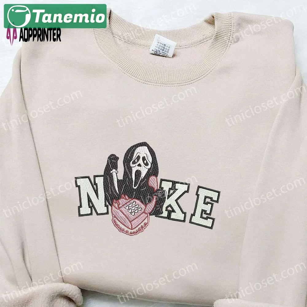 Nike x scream you hang up ghost embroidered shirt: best halloween gift for nike inspired halloween lovers Embroidered Shirt