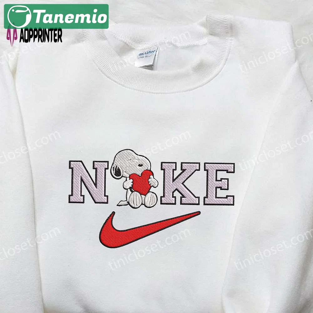 Nike x snoopy heart embroidered sweatshirt: peanuts cartoon shirt nike inspired – cozy style! Embroidered Shirt