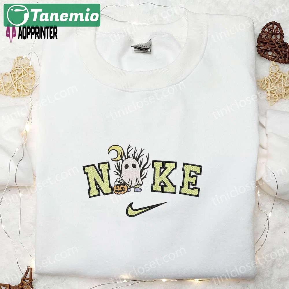 Nike x spooky ghost halloween embroidered shirt: amazing nike inspired design for halloween Embroidered Shirt