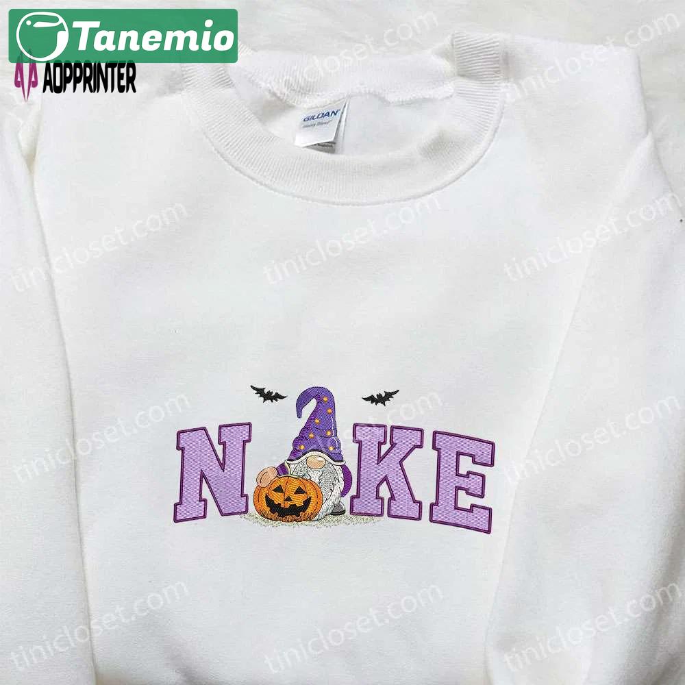 Nike x spooky gnome halloween pumpkin embroidered shirt – amazing halloween inspired tee Embroidered Shirt