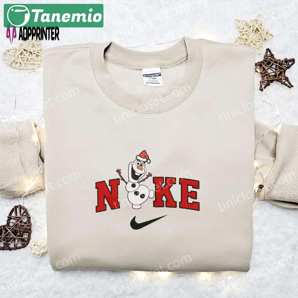 Olaf disney x nike christmas embroidered sweatshirt: festive disney characters shirt perfect christmas gift! Embroidered Shirt