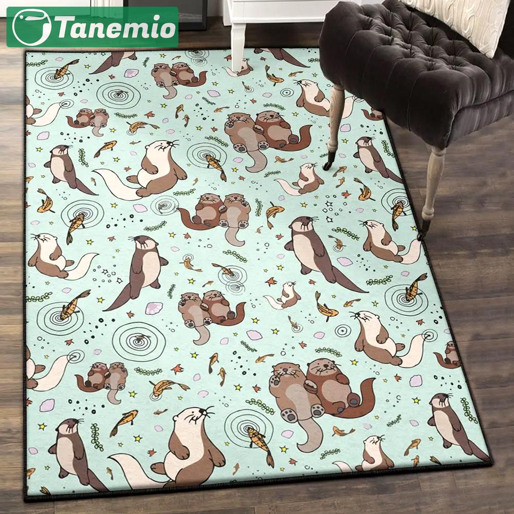 Otter dining room rug, otters in blue rug Rectangle Rug