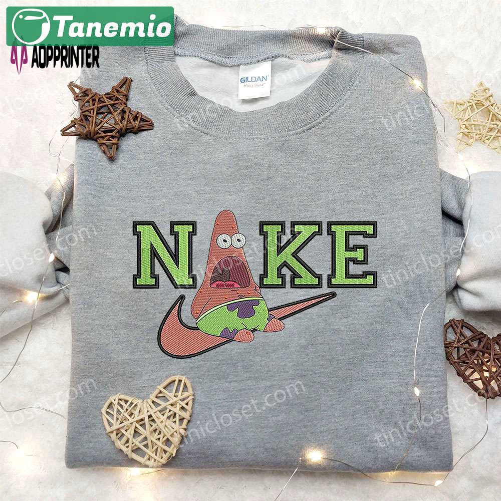 Patrick star x nike embroidered sweatshirt & spongebob 4d cartoon shirt – nike inspired apparel Embroidered Shirt