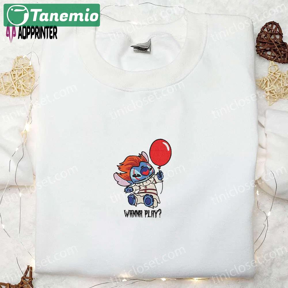 Pennywise wanna play shirt & disney characters hoodie: best halloween gift ideas Embroidered Shirt