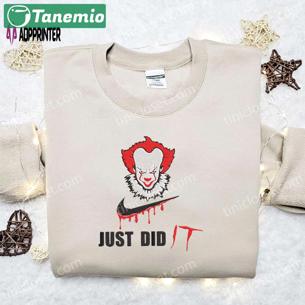 Pennywise x swoosh embroidered sweatshirt: best halloween gift for family Embroidered Shirt