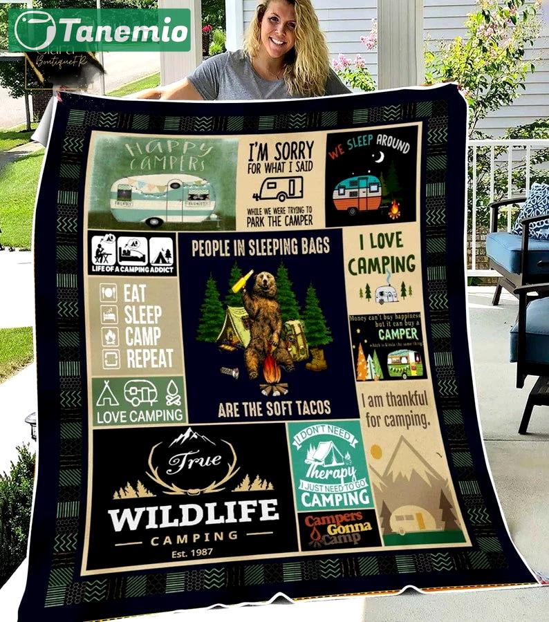 People in sleeping bags are the soft tacos fleece blanket, mink sherpa blanket, eat sleep camp repeat quilt, camping home decor Quilt Blanket
