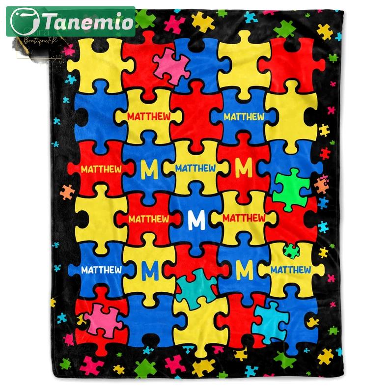 Personalized autism blanket puzzle cure autism awareness fleece blanket, mink sherpa blanket, puzzle piece quilt Quilt Blanket