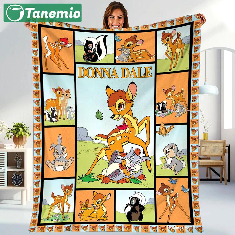 Personalized bambi blanket, bambi blanket quilt, bambi and friends blanket, bambi birthday gifts, couch sofa blanket Quilt Blanket