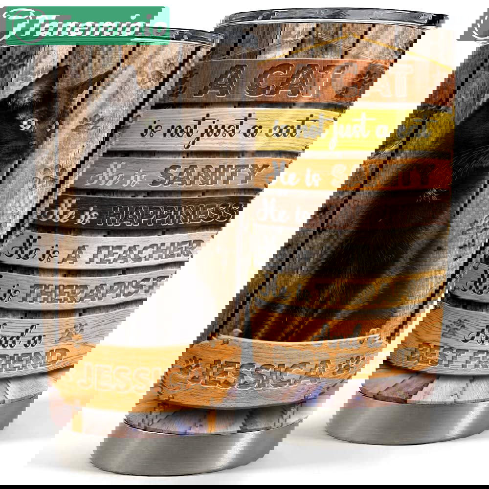 Personalized black cat tumbler inspiration wood style for animal lover Personalized Tumbler