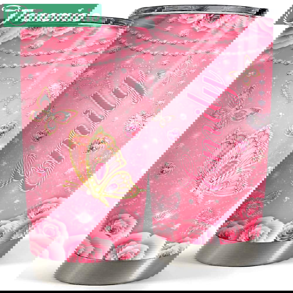 Personalized butterfly tumbler pink glitter jewelry for women girl Personalized Tumbler