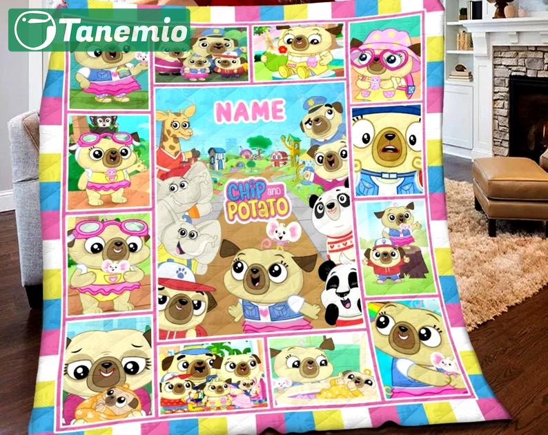 Personalized chip and potato blanket, chip and potato fleece blanket, chip and potato couch sofa blanket, chip and potato gift for kids Quilt Blanket