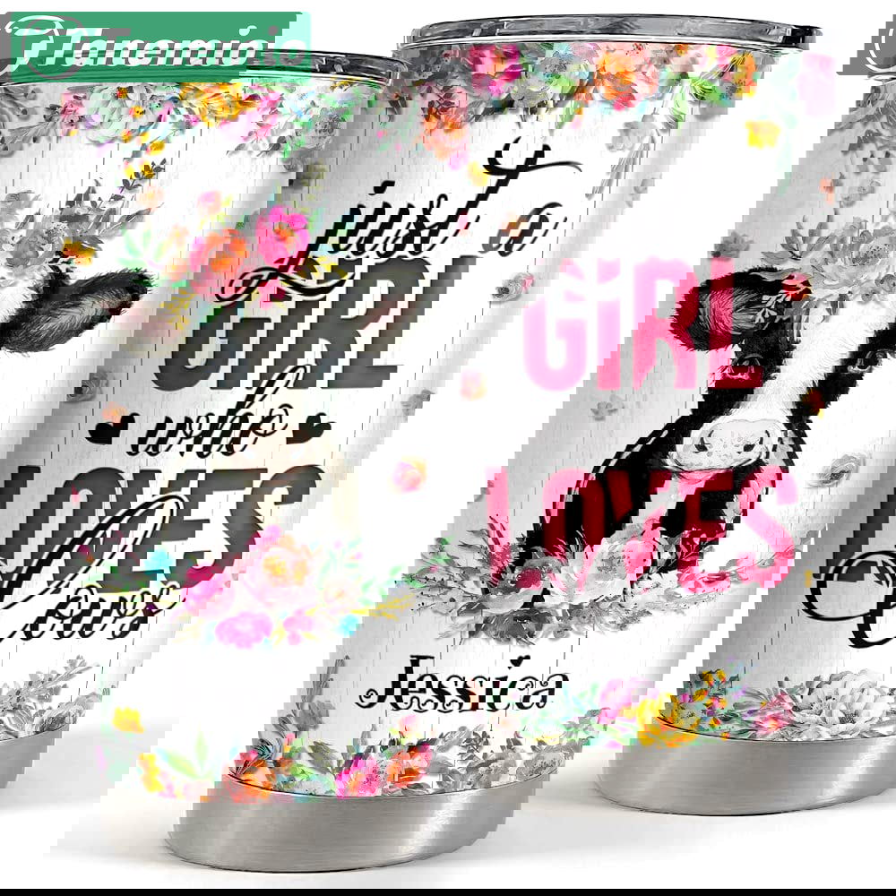 Personalized cow tumbler flowers girl loves cows for animal lover Personalized Tumbler